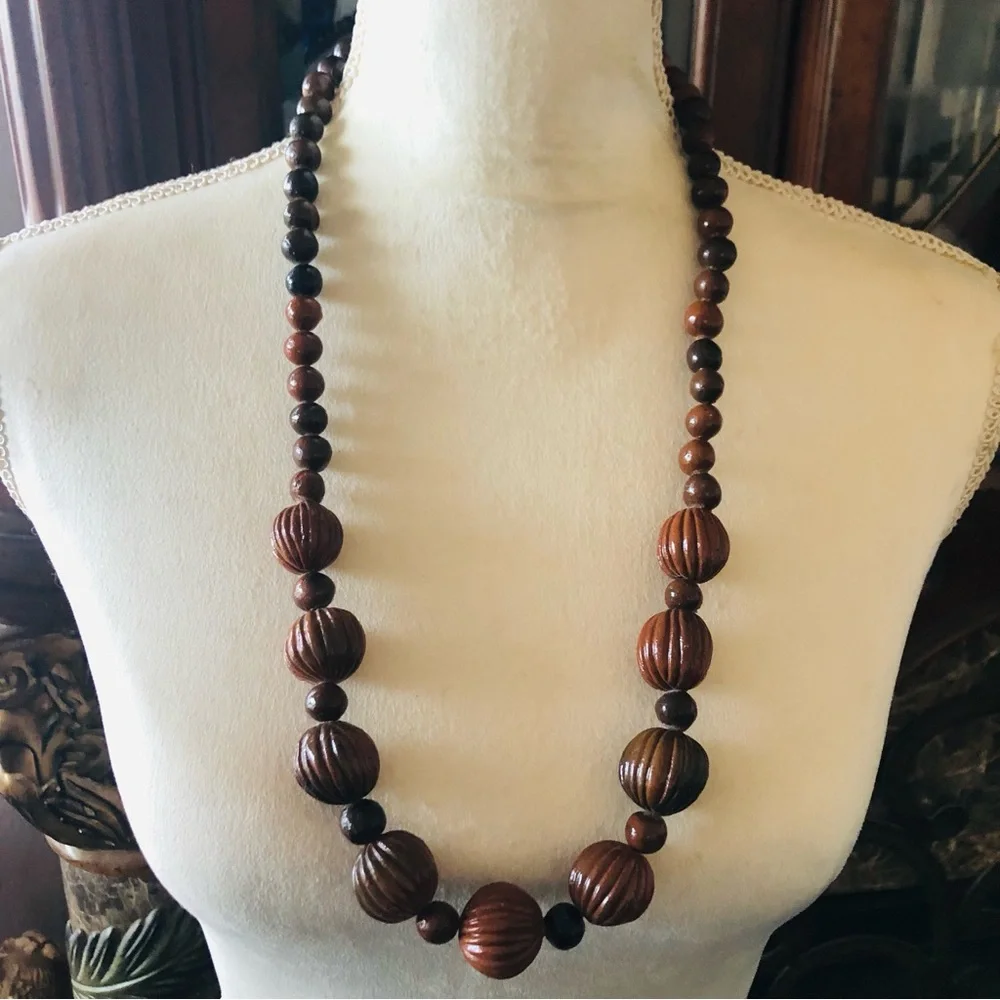 Handmade brown buri nut beaded necklace